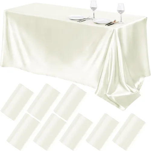 Miniatura 36 de TURSTIN Paquete de 4 manteles de satén negro de 102 x 58 pulgadas, mantel rectangular de seda brillante, tela suave, decoración de mesa para bodas