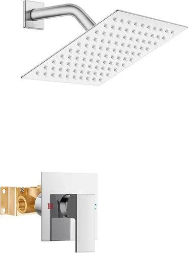 Airuida Juego de grifo de ducha cromado pulido, kit de molduras de ducha de una sola función, sistema de ducha de lluvia para baño, cabezal de ducha