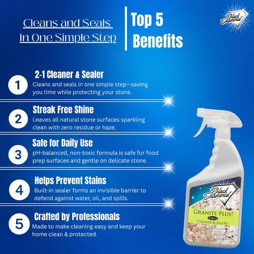 Miniatura 2 de Granite Plus (limpiador y sellador) limpia y sella en profundidad todas las encimeras de piedra natural + limpiador de lechada definitivo