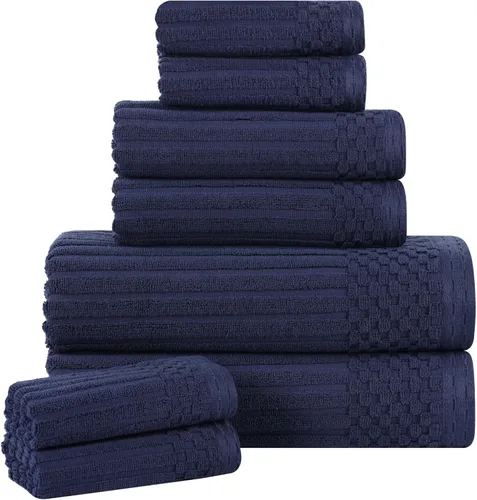 Miniatura 66 de Superior Juego de 6 toallas de algodón sólido y acanalado, toallas de cara de 13 x 13 pulgadas, toallas de mano de 16 x 28 pulgadas, toallas de baño