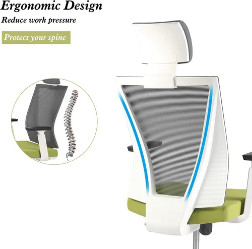Miniatura 6 de Silla de oficina ergonómica giratoria con soporte lumbar, reposacabezas y apoyacabezas con respaldo alto, silla de computadora de malla ajustable
