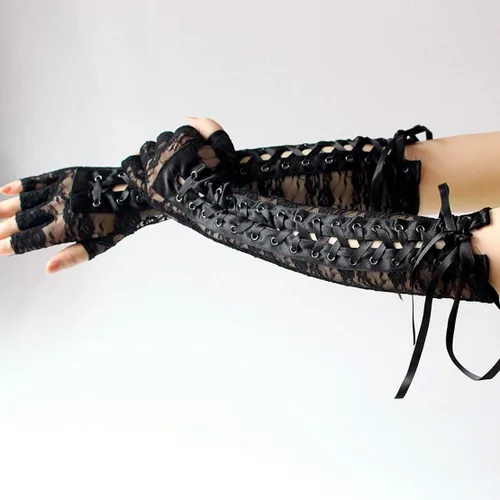 Miniatura 5 de Seeksmile Guantes Steampunk de longitud del codo con cordones