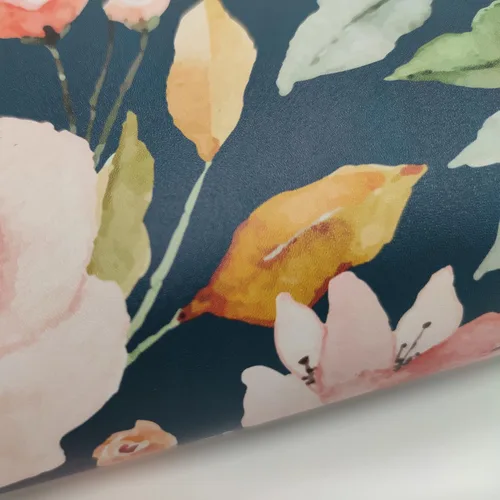 Miniatura 5 de Papel tapiz floral con fondo azul marino, autoadhesivo, extraíble, acuarela, flores, vinilo, papel de pared para estantería, encimera, decoración