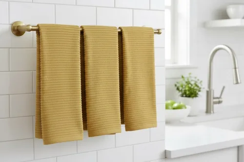 Miniatura 5 de Serafina Home Paños de cocina a cuadros amarillo mostaza: paño de 100 % algodón, suave, para limpieza y secado, absorbente, de rizo, con asa, juego