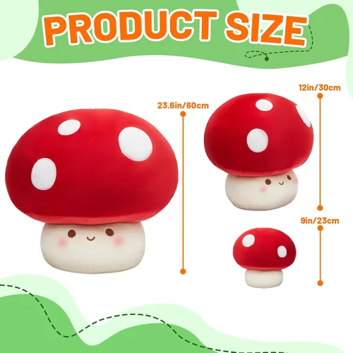 Miniatura 6 de Juguete de peluche grande de hongo, almohada de peluche de hongo, juguete de peluche, regalo para cumpleaños y San Valentín (rojo, 24 pulgadas)