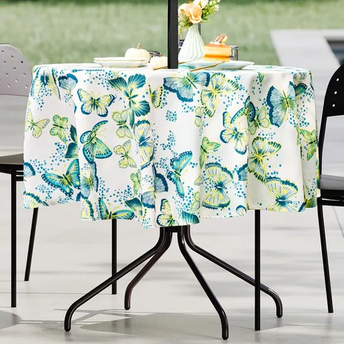 Miniatura 16 de UMINEUX Mantel para exteriores con agujero para sombrilla y cremallera, para primavera/verano, impermeable, para picnic, barbacoa, jardín