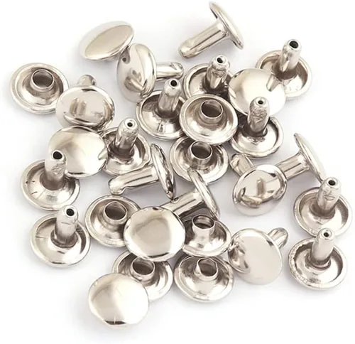Remaches tubulares plateados de doble tapa – Remache rápido redondo de botón de metal arcoíris de 0.354 in, tachuelas para bolsos, bolsos, zapatos,