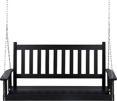 Miniatura 3 de Shine Company Maine - Columpio para porche de madera para exteriores de 54 pulgadas con cadenas, banco colgante, 4.5 pies, color negro
