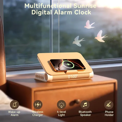 Miniatura 2 de Vivilumens Altavoz Bluetooth de carga inalámbrica 5 en 1 altavoz fuerte para adultos adolescentes forma de libro estética amanecer luz de despertar