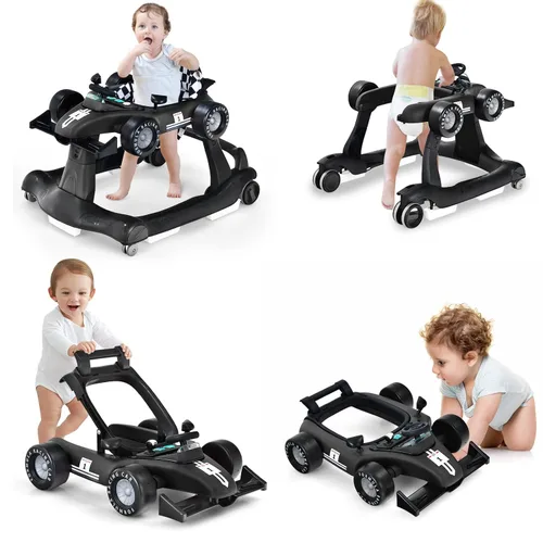 Miniatura 13 de HONEY JOY Andador de bebé 4 en 1, andador de actividad con empuje con 3 alturas ajustables, ruedas suaves con velocidad ajustable, asiento Blanco