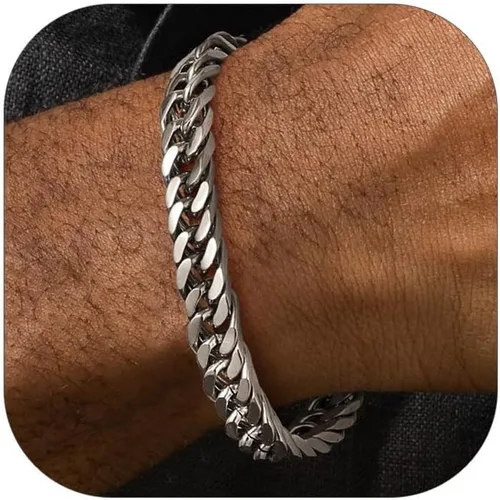 Miniatura 12 de FaithHeart Pulsera de eslabones cubanos de acero inoxidable para hombre, cadena de eslabones para hombre chapada en oro/negro/plata de 8/12/17mm