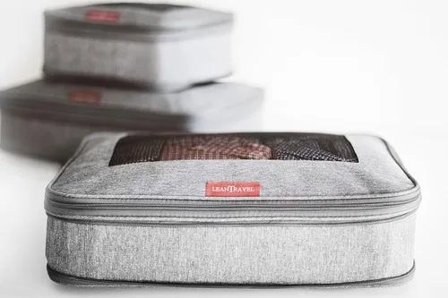 Miniatura 7 de LeanTravel Juego de 3 cubos de compresión para viajes color gris doble cremallera