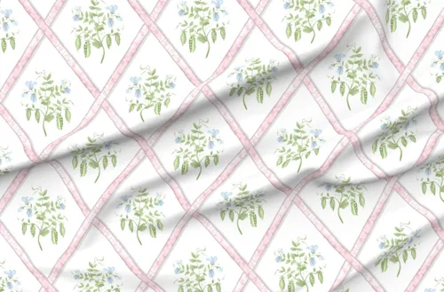 Miniatura 4 de Spoonflower Tela - Cintas de enrejado rosa planta de guisante azul verde Grandmillenial impreso en tela de gasa Fat Quarter - Costura de ropa