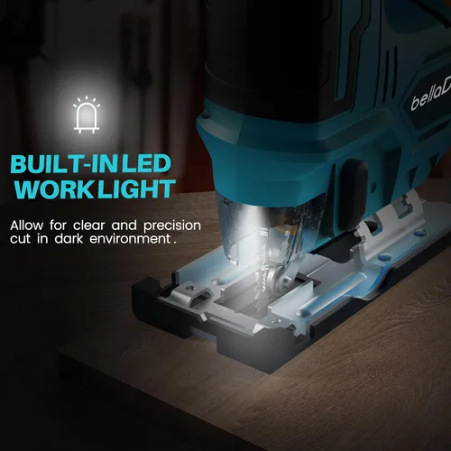 Miniatura 8 de bellaDimora Sierra caladora compatible con batería de 18 V, sierra caladora inalámbrica con luz LED de trabajo incorporada, bisel de 45 grados, 3