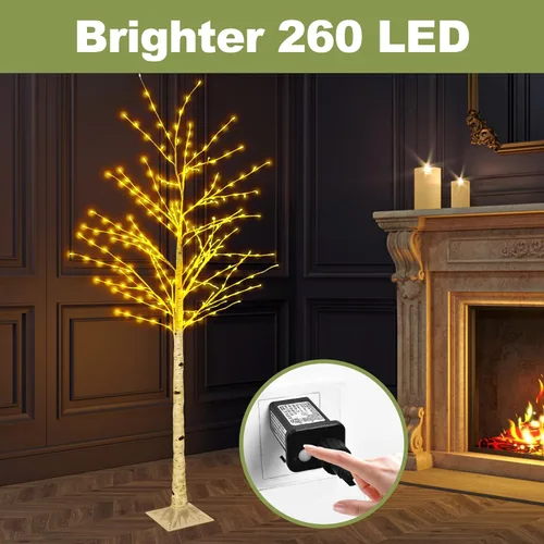 Miniatura 3 de Árbol de abedul iluminado de 6 pies con luces de hadas, 260 luces LED de abedul con temporizador para interiores y exteriores, hogar, dormitorio