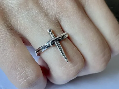 Miniatura 4 de Anillo de espada de plata de ley 925, banda de daga, ajuste abierto, joyería unisex