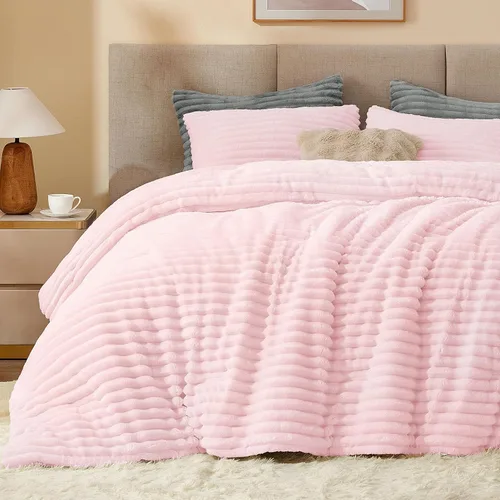 Miniatura 41 de BEDELITE - Juego de edredón de forro polar tamaño individual: ropa de cama supersuave y cálida en color beige, juego de cama de lujo esponjoso