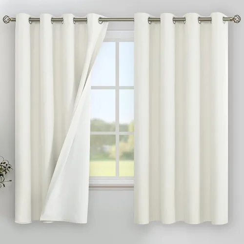 Miniatura 73 de YoungsTex - Cortinas de lino beige 100% opacas para dormitorio de 63 pulgadas de largo, cortinas cortas con aislamiento térmico y ojales