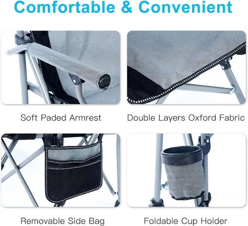 Miniatura 5 de Silla de camping para adultos, silla de césped plegable portátil para exteriores, silla de campamento resistente con soporte de hasta 330 libras
