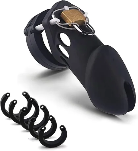 Miniatura 9 de Jaula de castidad, jaula de silicona para hombres, dispositivos de castidad transpirables, ligeros, de bienestar sexual, restricciones de bondage