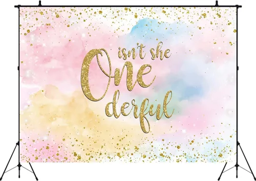 Miniatura 4 de Fondo bohemio de 5 x 3 pies para fiesta de primer cumpleaños, diseño de lunares dorados, decoración de cumpleaños con texto en inglés "Isn't She