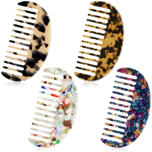 Patelai 4 peines de dientes anchos para mujer, bolso desenredante pequeño de celulosa, peine de bolsillo de viaje, mini tortuga, leopardo, regalos