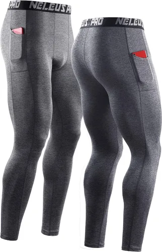 Miniatura 4 de NELEUS Pantalones de compresión de capa base para hombre, mallas de correr con bolsillo para teléfono