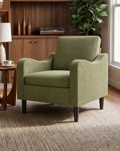 Miniatura 13 de LEVELEVE Silla con brazo Accent – marrón claro, silla de lectura cómoda tapizada para sala de estar, dormitorio, apartamento, sala de espera