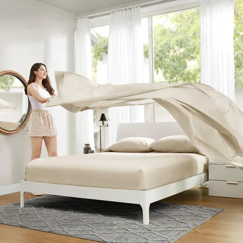 Miniatura 10 de Comfort Spaces Sábanas 100% algodón tamaño King, transpirables y ultra suaves, sábanas de algodón naturalmente fresco con bolsillo elástico de 14