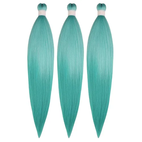 Miniatura 9 de Cabello trenzado verde azulado preestirado, hipoalergénico, sintético, color azul aguamarina, para trenzas y giros, extensiones de cabello largo