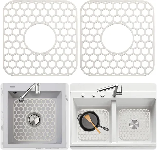 Miniatura 37 de Bestjing Tapete de silicona para fregadero - Protectores para fregadero de cocina con drenaje central, accesorio de rejilla de cocina de 26" x 14