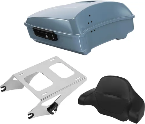 Miniatura 21 de TCT-MOTORPARTS Atlas Silver Metálico Maletero de Viaje Modificado con Respaldo y Montaje en Rack Adecuado para Harley Touring 14-25 Street Glide