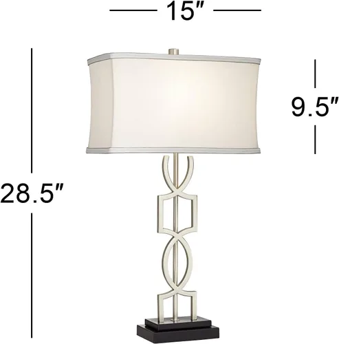 Miniatura 4 de 360 Lighting Evan - Juego de 2 lámparas de mesa modernas de 28 1/2 pulgadas de alto con puerto de carga USB, níquel cepillado, plateado, blanco