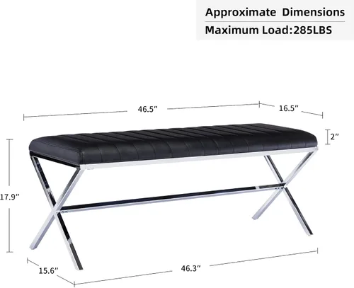 Miniatura 2 de DUHOME Banco de entrada moderno tapizado de piel sintética, banco de tocador con patas en X de metal, banco de dormitorio copetudo para sala