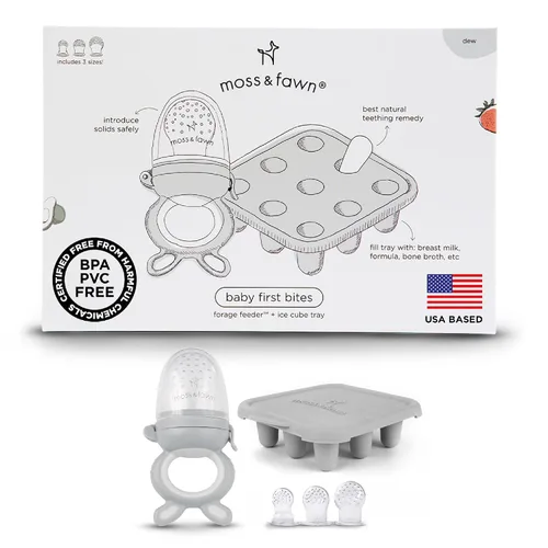 Miniatura 12 de Moss and Fawn Baby's First Bites Bundle - Kit de paletas de leche materna congelada de silicona con alimentador de forraje y bandeja de cubitos