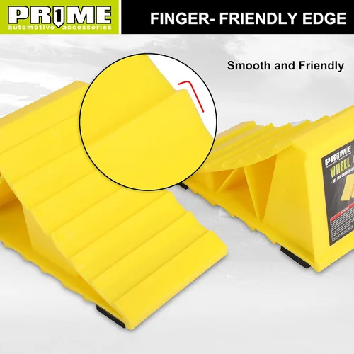 Miniatura 3 de PR1ME - Cuñas de rueda con base antideslizante para RV y remolque. Paquete de 2 calcetas de ruedas resistentes con amarillo brillante. Tapones