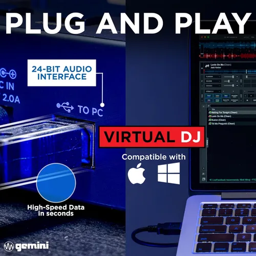 Miniatura 5 de Gemini Sound GMX - Controlador DJ Versátil y Reproductor Multimedia - Sistema Compacto USB/MIDI con VirtualDJ LE, Ideal para DJs Móviles