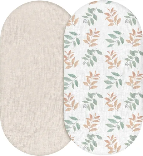 Miniatura 13 de Sábanas bajeras de muselina para moisés, paquete de 2 para bebé niño y niña, juego de sábanas suaves, transpirables y elásticas para bebé/colchón