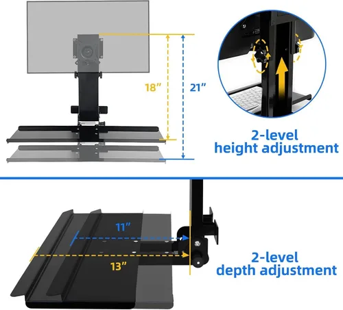Miniatura 4 de Soporte de pared para monitor todo en uno con bandeja para teclado para Mac Mini y PC pequeñas; soporte de pared para monitor y teclado para Negro
