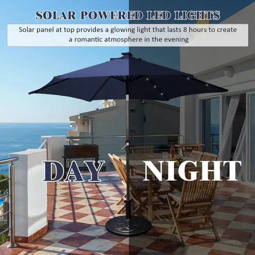 Miniatura 6 de Tangkula Sombrilla solar de patio de 10 pies, sombrilla de mercado de mesa al aire libre con 24 luces LED, ajuste de inclinación, mango de manivela