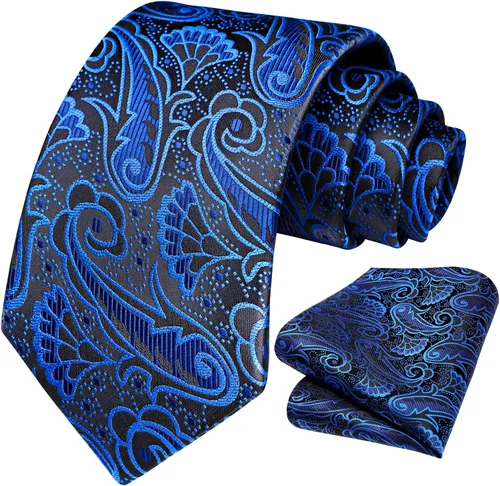 Miniatura 196 de HISDERN Corbatas para hombre, corbata de cachemira y bolsillo cuadrado tejido clásico floral para hombre, corbata de fiesta de boda