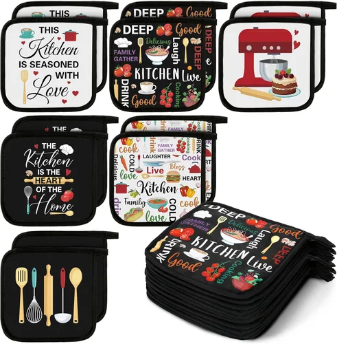 Miniatura 15 de Bencailor 12 soportes para ollas con bolsillo para cocina, guantes calientes para horno, bolsa de galletas, guantes de horno para cocina, regalo
