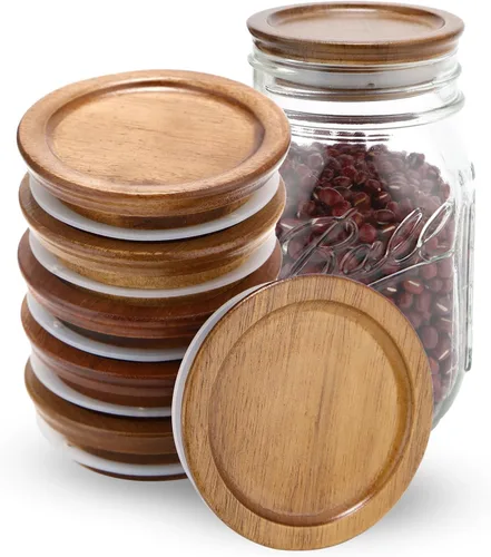Miniatura 7 de Tapas para frascos de masón, tapas reutilizables para tarros de bambú de vidrio de grado alimenticio, sellado de silicona de material de grado Bambú