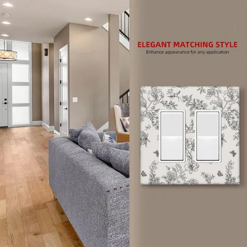 Miniatura 7 de Cubierta decorativa para interruptor de luz, diseño de pájaros y flores florales en blanco y negro, 2 bandas, cubierta decorativa para pared, placa