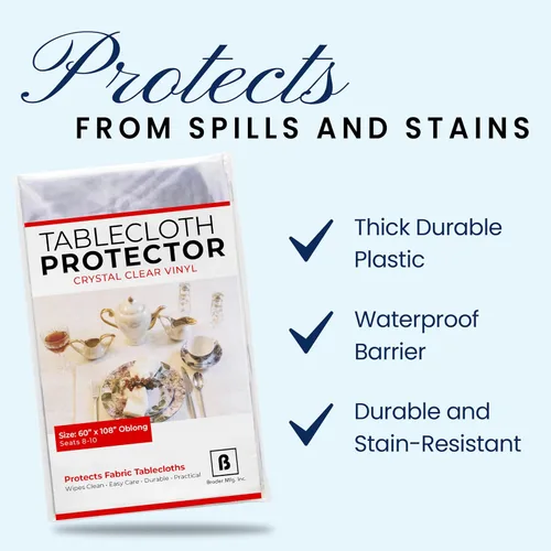 Miniatura 5 de BRODER MFG. INC. Protector de Mantel de Vinilo Transparente como Cristal (52"x52" Cuadrado) Protector de Mesa/Mantel Transparente Grueso
