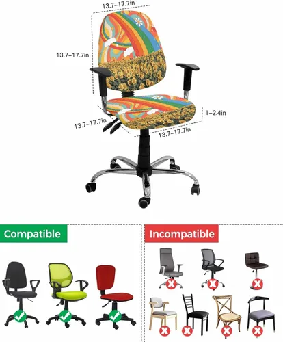 Miniatura 5 de Fundas coloridas para sillas de oficina con diseño de arco iris, 2 piezas, suave, decorativo, protector para silla de escritorio, protector