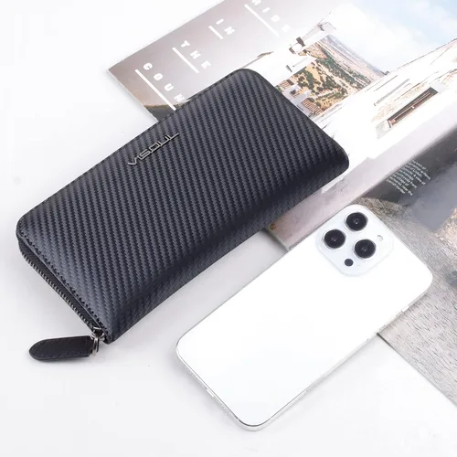 Miniatura 64 de VISOUL Cartera larga de cuero con cremallera para hombres y mujeres con bloqueo RFID, cartera larga de embrague grande con cremallera, Negro