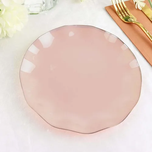 Miniatura 77 de Tableclothsfactory Paquete de 10 platos redondos de plástico negro de 6 pulgadas para ensalada de postre, platos desechables con borde ondulado