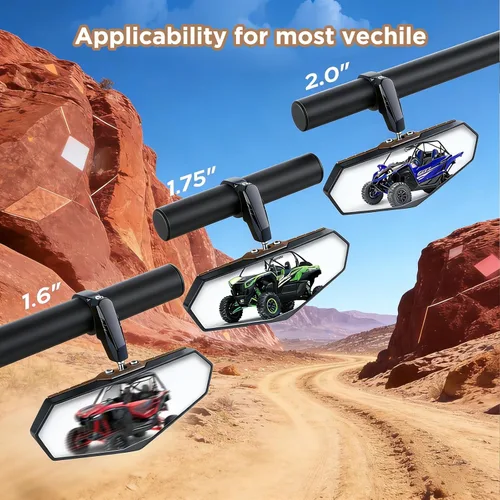 Miniatura 6 de Evermotor 1 juego de espejo central universal UTV para ATV, espejo retrovisor para jaulas de barra antivuelco de 1.6 a 2 pulgadas con abrazadera