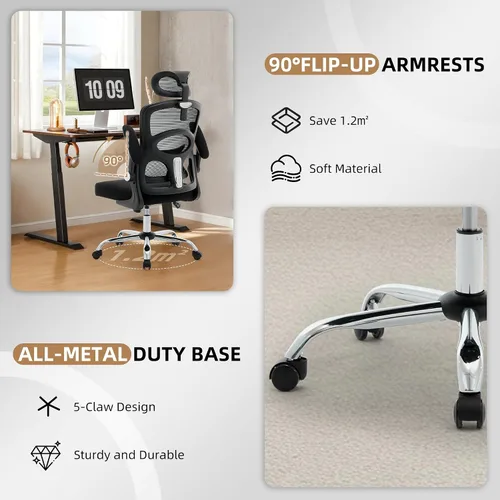 Miniatura 5 de Ergonomic Office Chair with Lumbar Support & Adjustable Headrest, High Back Mesh Computer Chair 360° Swivel Rolling Desk Chair Swivel Desk Chair for